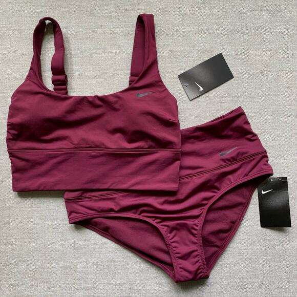 NIKE Swim Set New with tags Burgundy Red Workout Small Medium Sport Mismatch - Picture 14 of 14